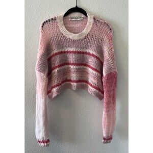 Kimchi Blue Women's Sweater Size Sm Loose Knit Cropped Pink Striped Artsy Boho